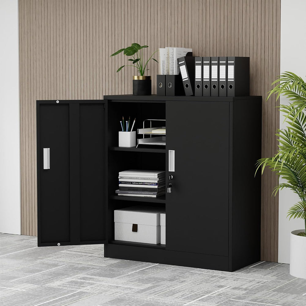 iJINGUR Metal Storage Cabinet with Locking Doors, 36.22" H, Black