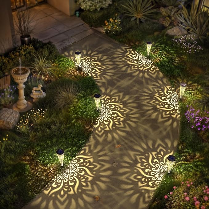 6 Pack Solar Lights Outdoor Garden Decorative Mandala Solar Garden Lights wit...