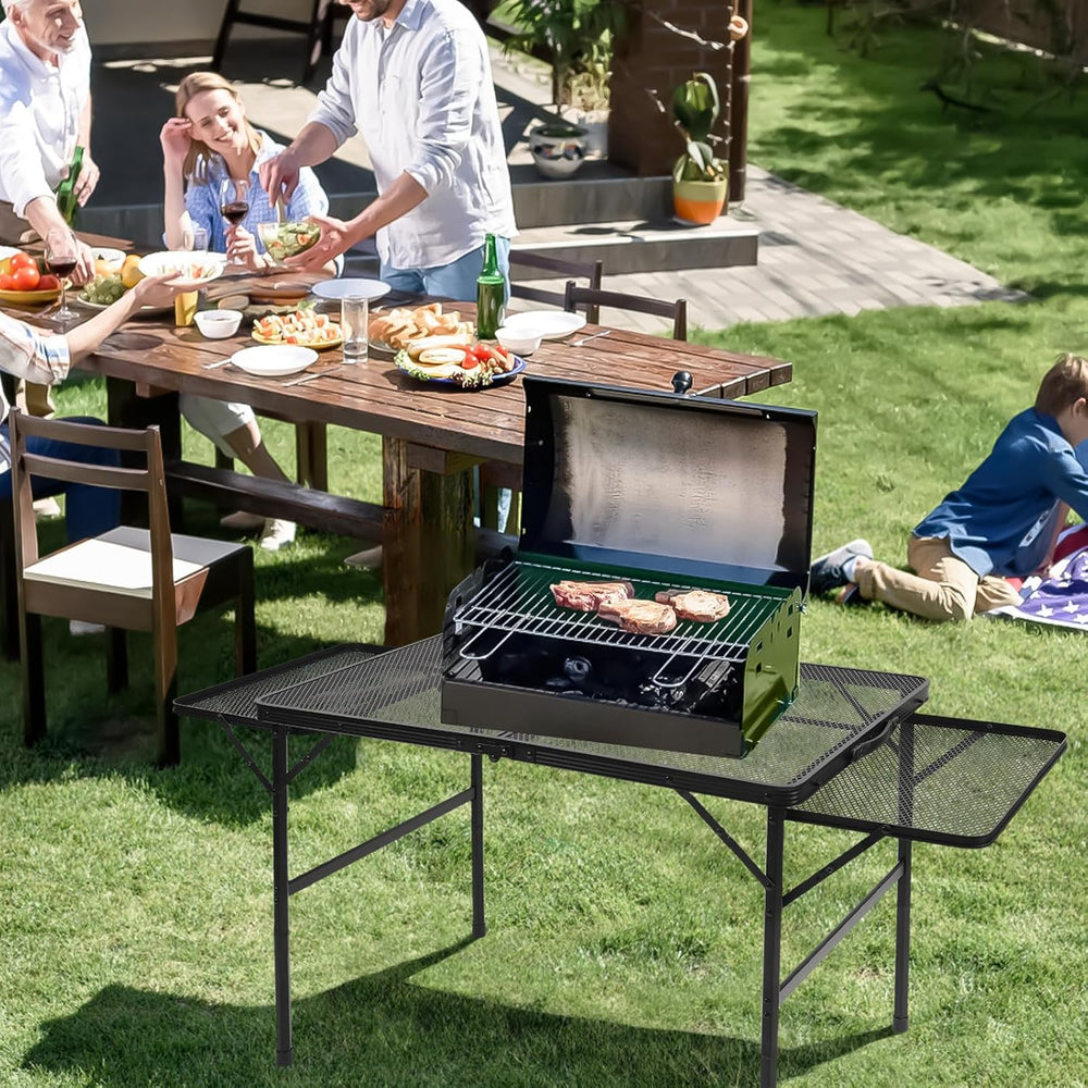 Folding Matel Grill 4.4 FT Camping Table with 2 Wing Panels