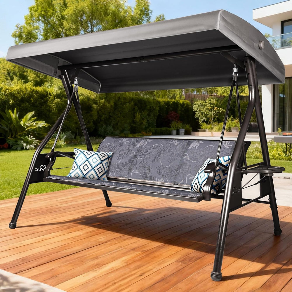 3 Person Patio Swing Outdoor Swing for Adults with Adjustable Canopy &Upg...