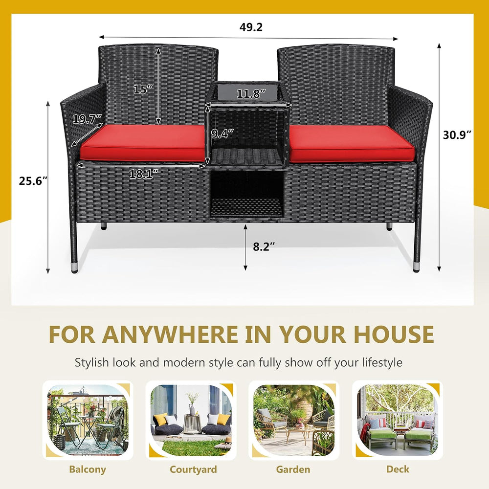 Flamaker Outdoor Furniture Patio Loveseat Wicker 2-Seat Porch Chairs Red