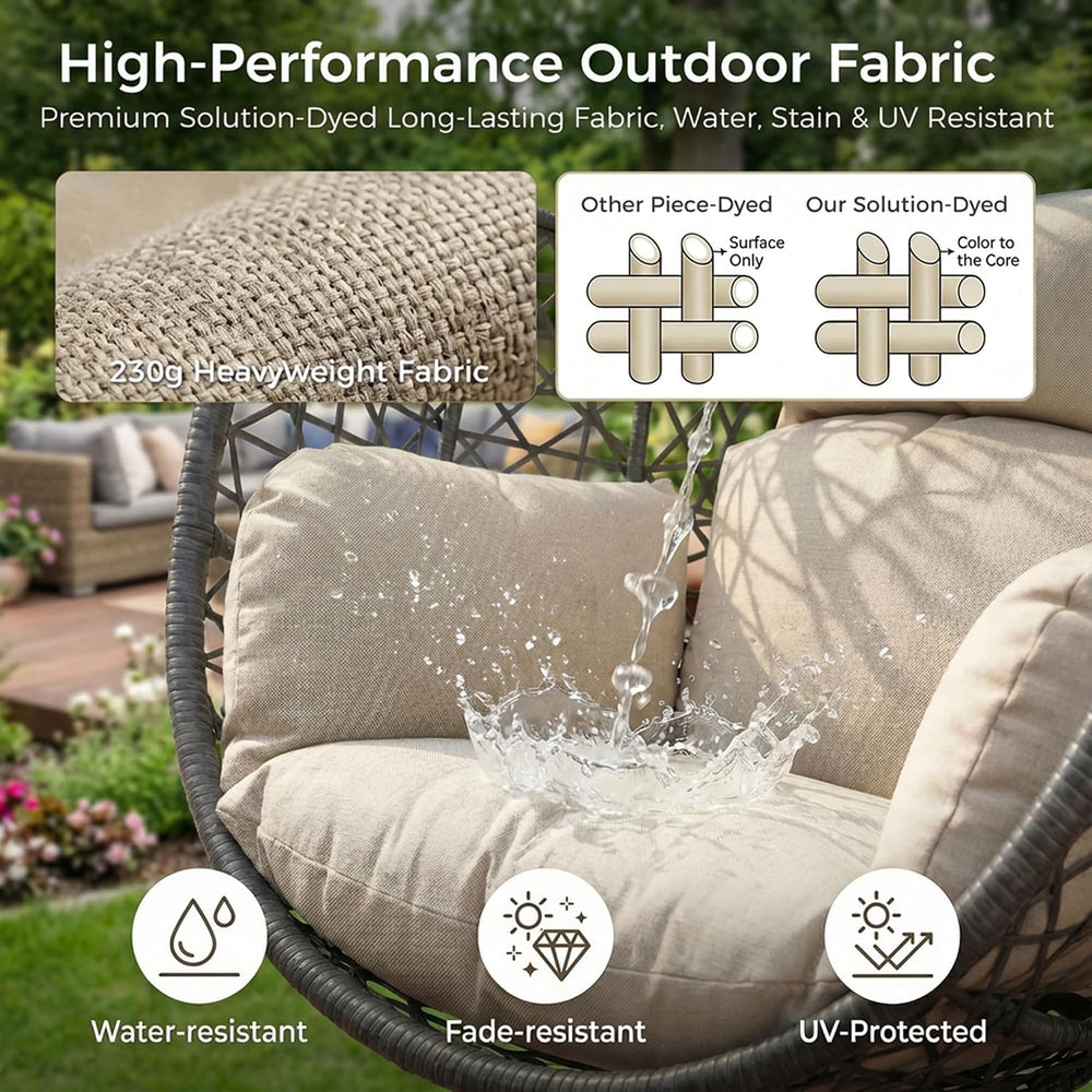 RADIATA Hanging Egg Chair with Stand, Outdoor Patio Swing Chair, Beige