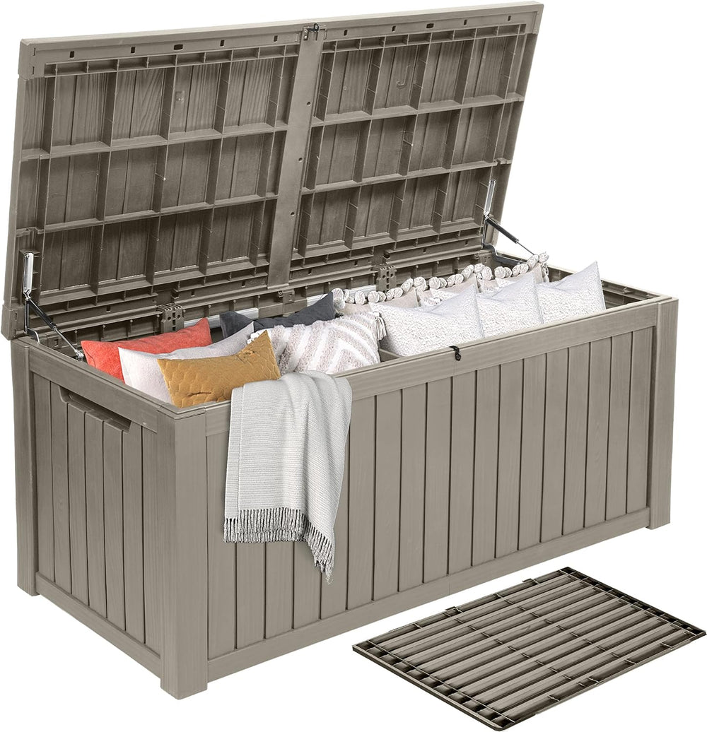 DWVO 180 Gallon XL Deck Box with Divider & Lockable Lid, Waterproof Resin...