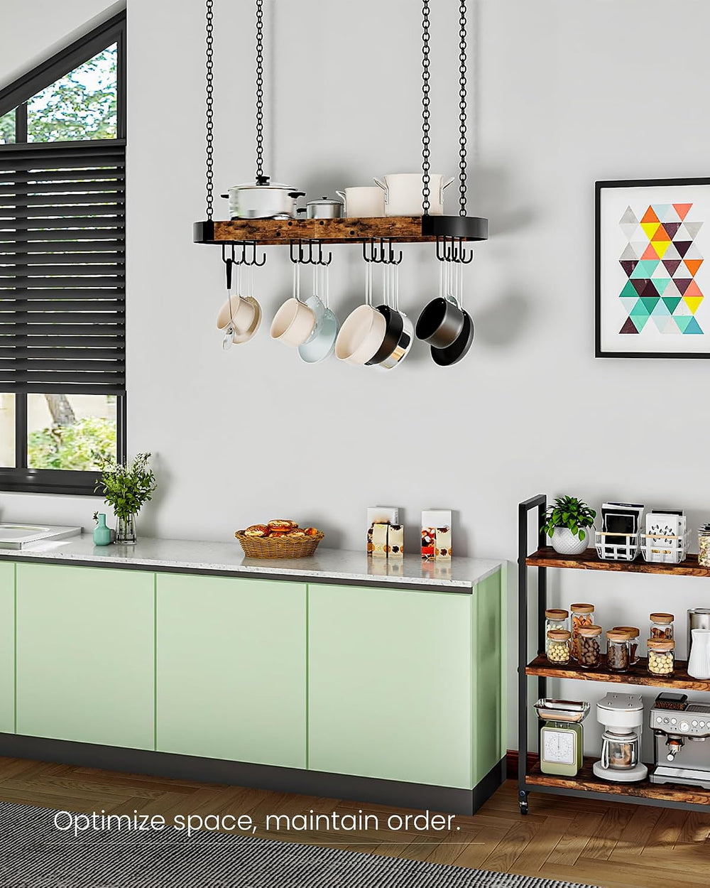 CHOEZON 31.7-Inch Hanging Pot Rack, Space-Saving Pot Hanger for Kitchen, Ceil...