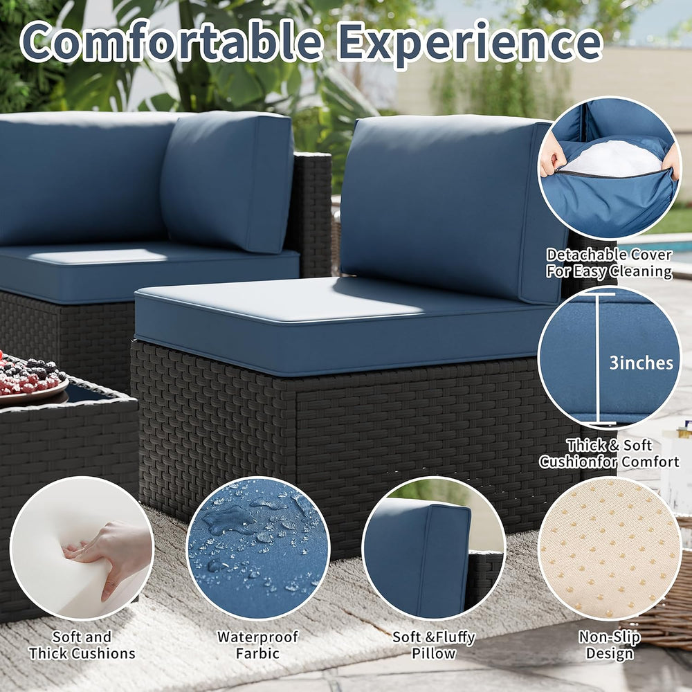 SUNLEI 5 Piece Patio Furniture Set, Outdoor Rattan Sectional Sofa with Coffee...