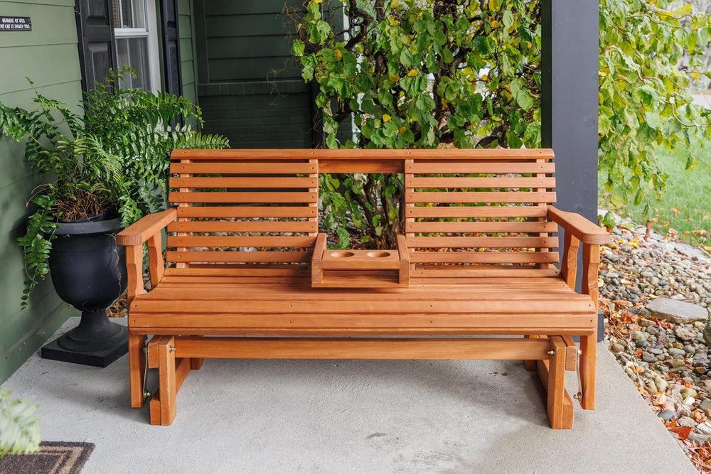 Amish Casual Heavy Duty Rollback Console Porch Glider in Semi Solid Grey Stai...