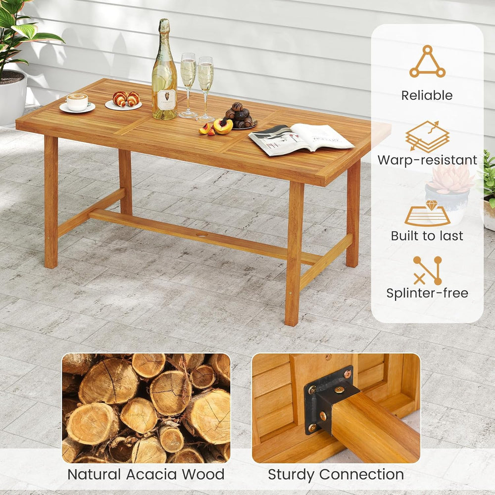 Tangkula 6 Piece Patio Dining Set for 5-6 People, 63” Outdoor Acacia Wood Tab...