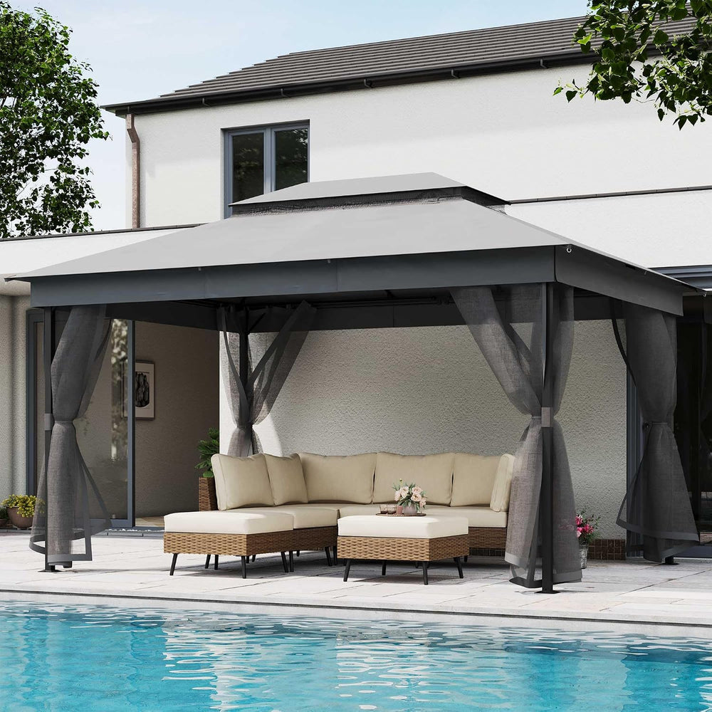 LAUSAINT HOME 10x13 Upgraded Gazebo with Netting and Double Roof