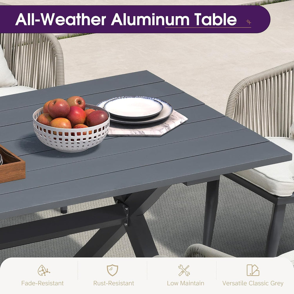 PURPLE LEAF 7 Pieces Patio Dining Set, Grey Aluminum Table and Taupe Chairs