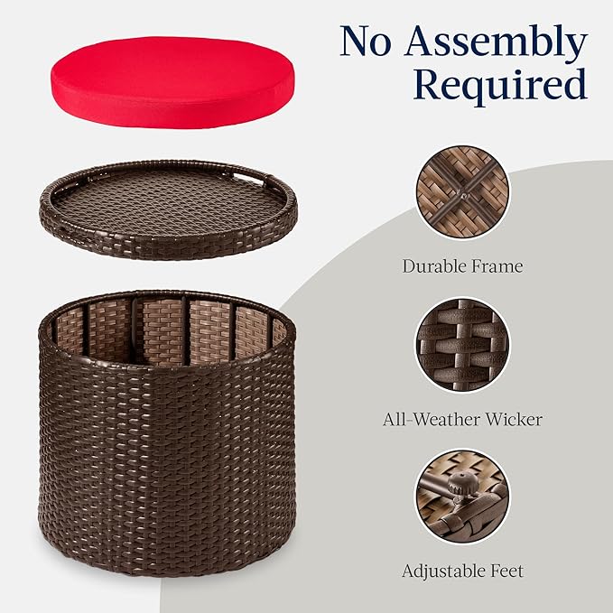 Best Choice Products Round Wicker Ottoman, Multipurpose Outdoor Furniture for...