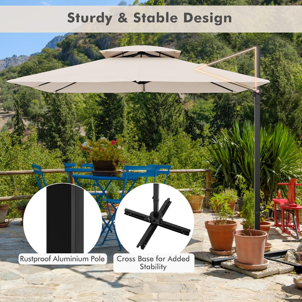 Tangkula 9.5 FT Cantilever Patio Umbrella, Outdoor Square Offset Umbrella wit...