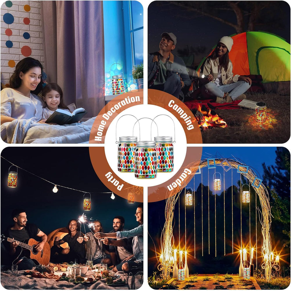 3 Pieces Solar Powered Mosaic Lights, Outdoor Hanging Solar Lantern Lamp Wate...