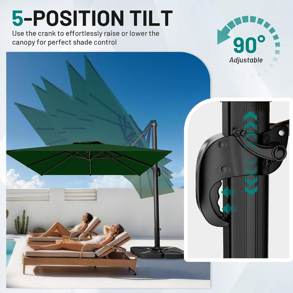 AreShark 10 X 13 FT Cantilever Umbrella w/ 360-Degree Rotation, Dark Green