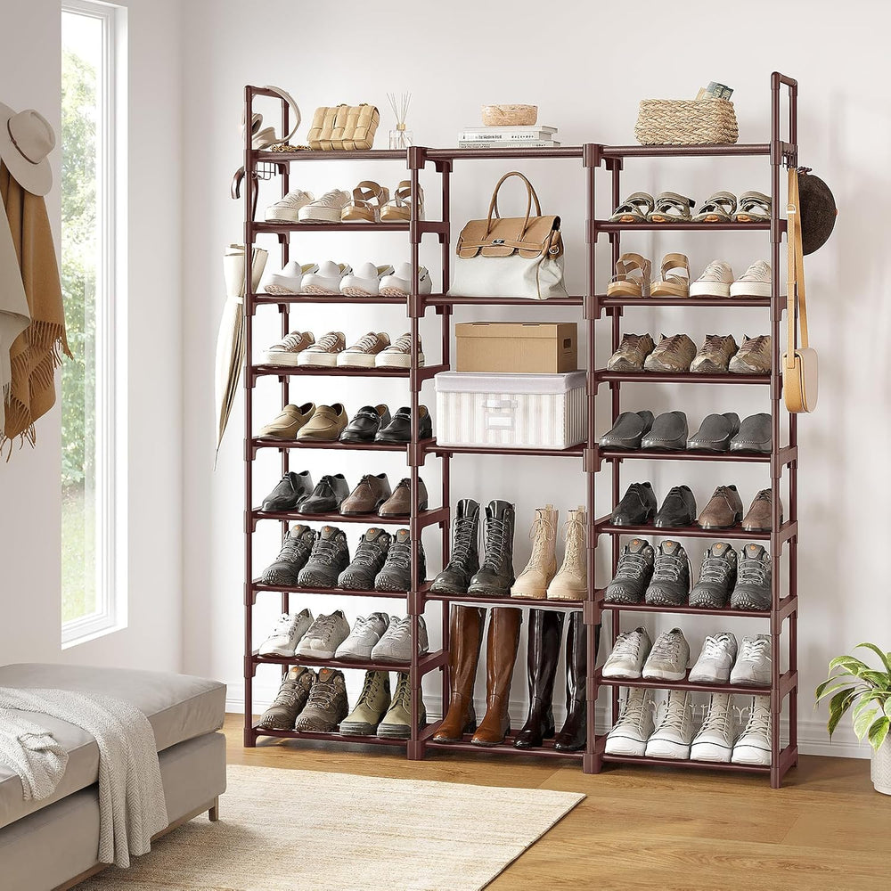 WOWLIVE 9 Tier 3-Column Shoe Rack, 50-55 Pairs Stackable Brown