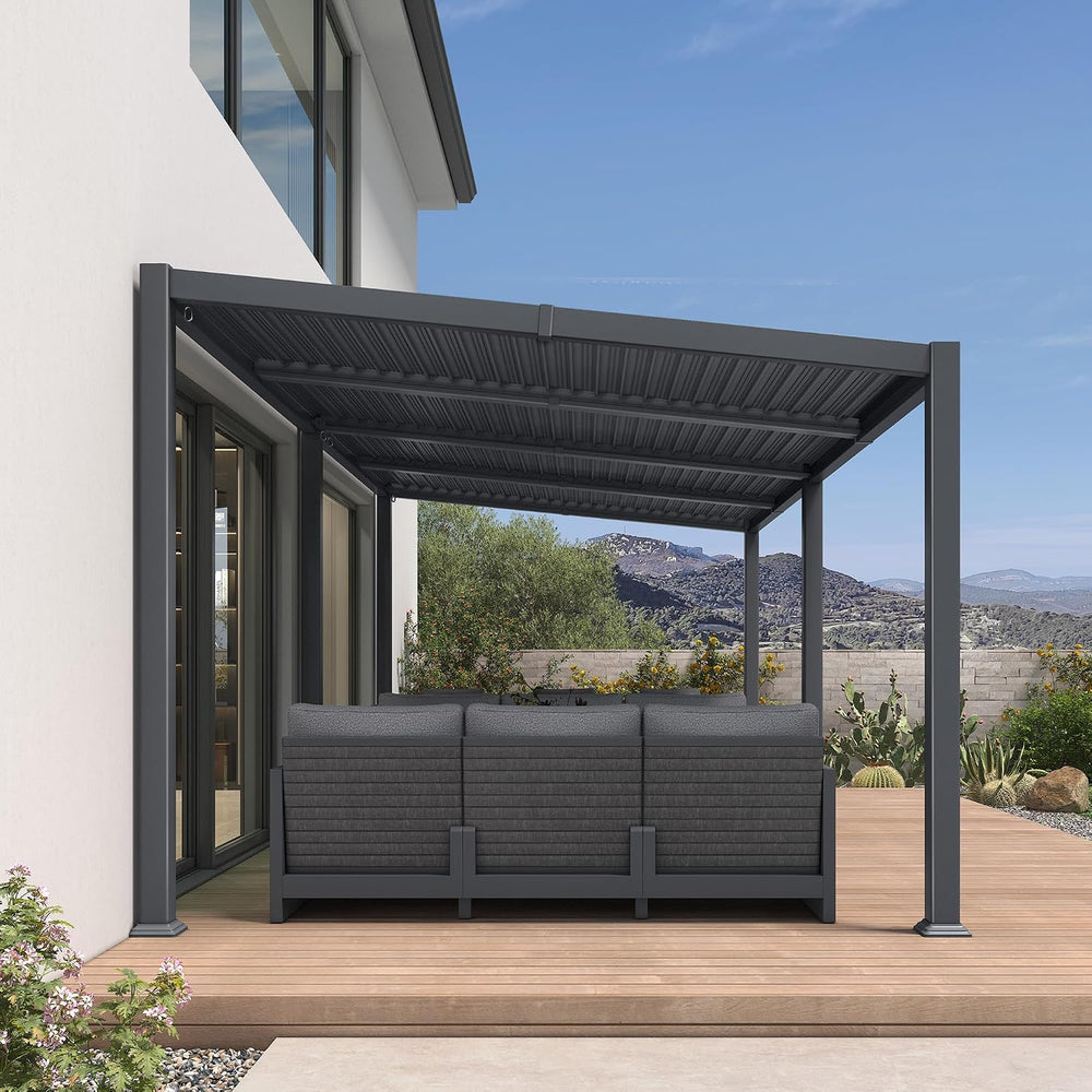 PURPLE LEAF Louvered Pergola w/Sloped Roof 10' x 20' Lean to House Pe...