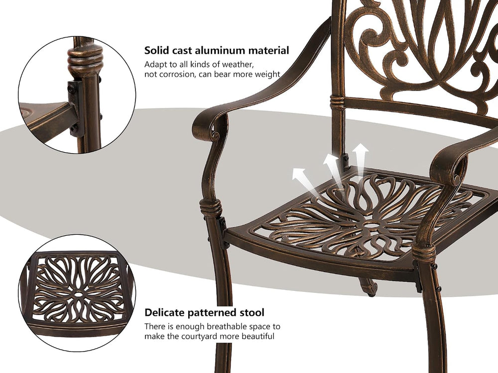 Grepatio 3 Piece All Weather Cast Aluminum Dining Set - 2 Elizabeth Chairs an...