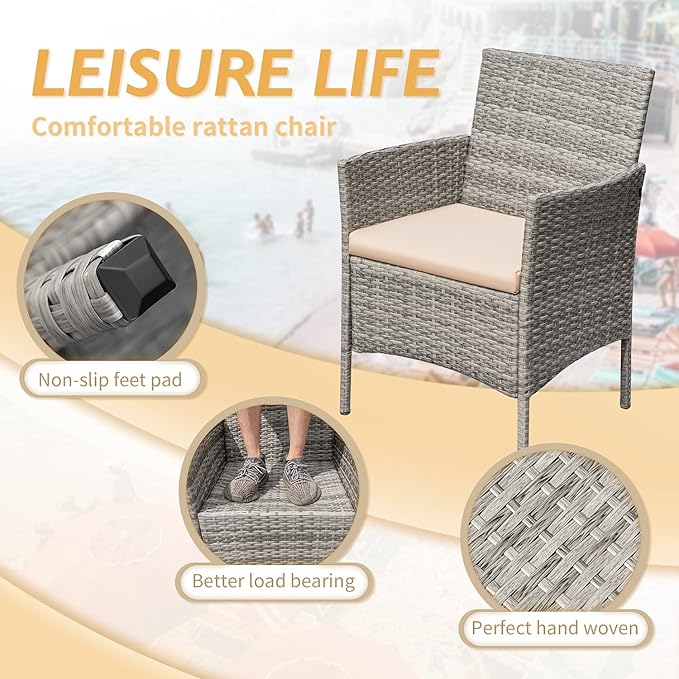 Greesum 3 Pieces Patio Furniture Sets Outdoor PE Rattan Wicker Chairs with So...