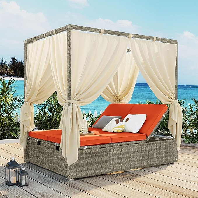 Harper & Bright Designs Adjustable Outdoor Sun Lounger with Canopy,Multi-...
