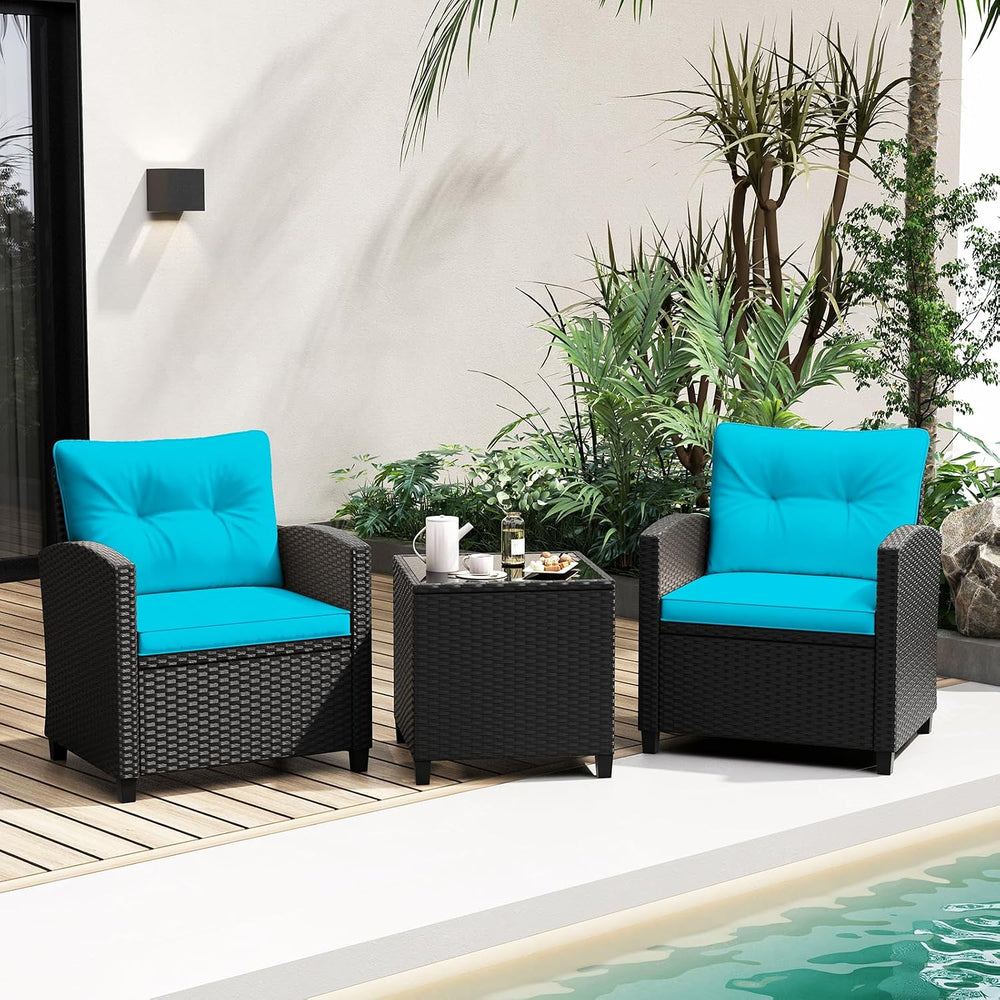 Tangkula 3 Piece Patio Furniture, Rattan Conversation Set w/Soft Seat & B...