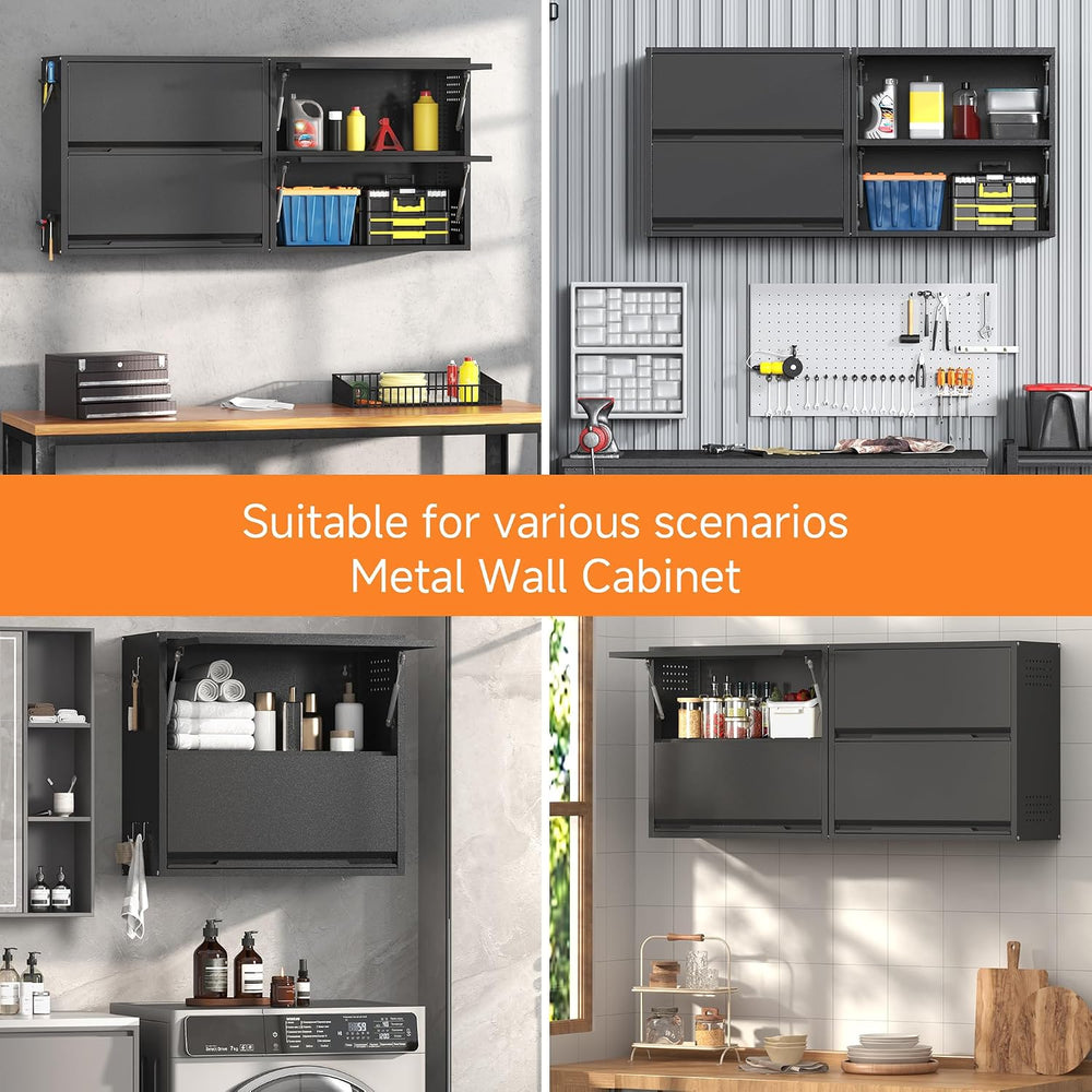 2 Door Garage Wall Cabinet with Up-Flip Door, 25.6" H Metal Wall Cabinet
