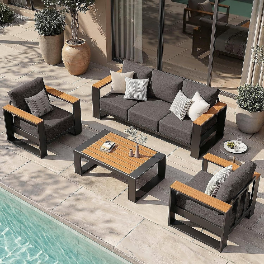 Oversized Aluminum Patio Furniture Set, 4 Pieces Luxury Outdoor Furniture Set...
