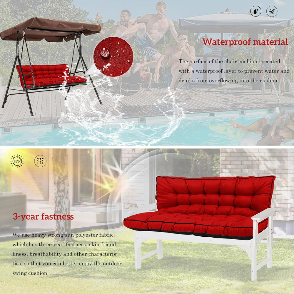 Outside Benches Cushion with Backrest, Thicken Waterproof Swing Cushions 2/3 ...