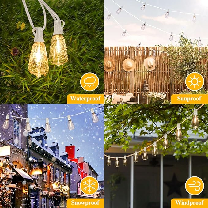 Brightever LED Outdoor String Lights,100FT Patio Lights with 52 Shatterproof ...