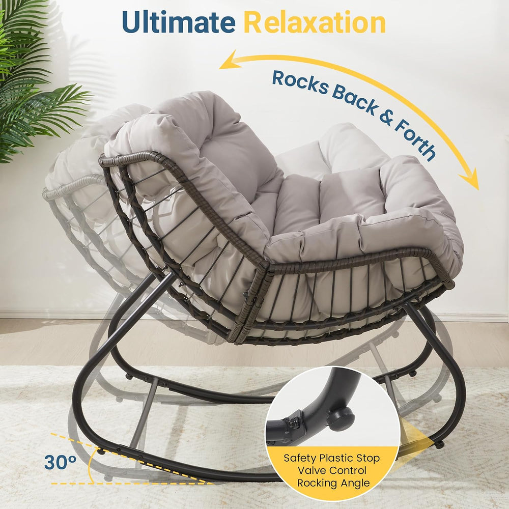 Wisteria Lane Patio Rocking Chair with Ottoman, Oversized Papasan Chair