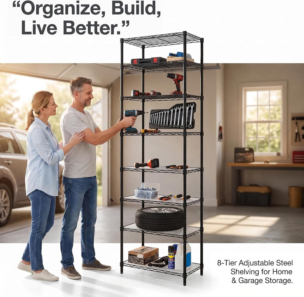 Finnhomy 8-Tier Wire Shelving Unit Adjustable Steel Wire Rack Shelving 8 Shel...