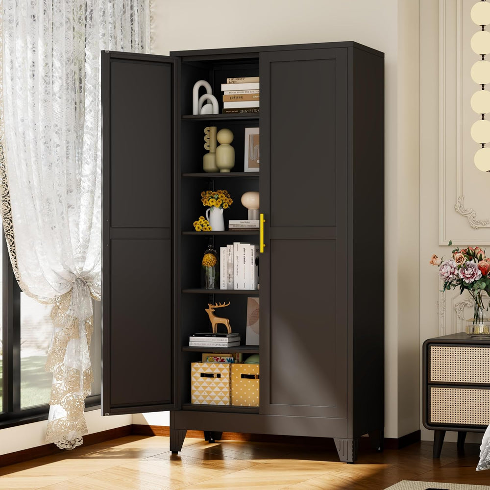 Black Metal Storage Cabinet,75" Steel Cabinets for Home Office