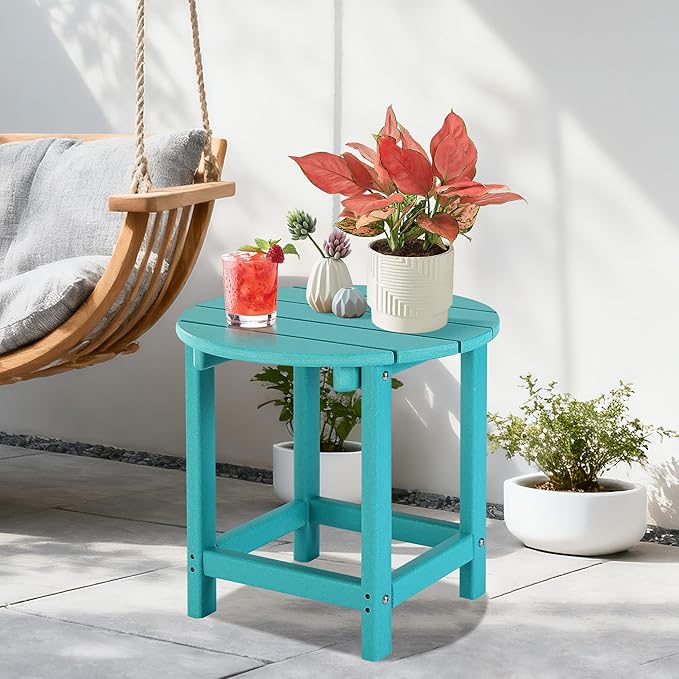 LZRS Round Adirondack Patio Side Table End Table, Outdoor Side Tables for Pat...