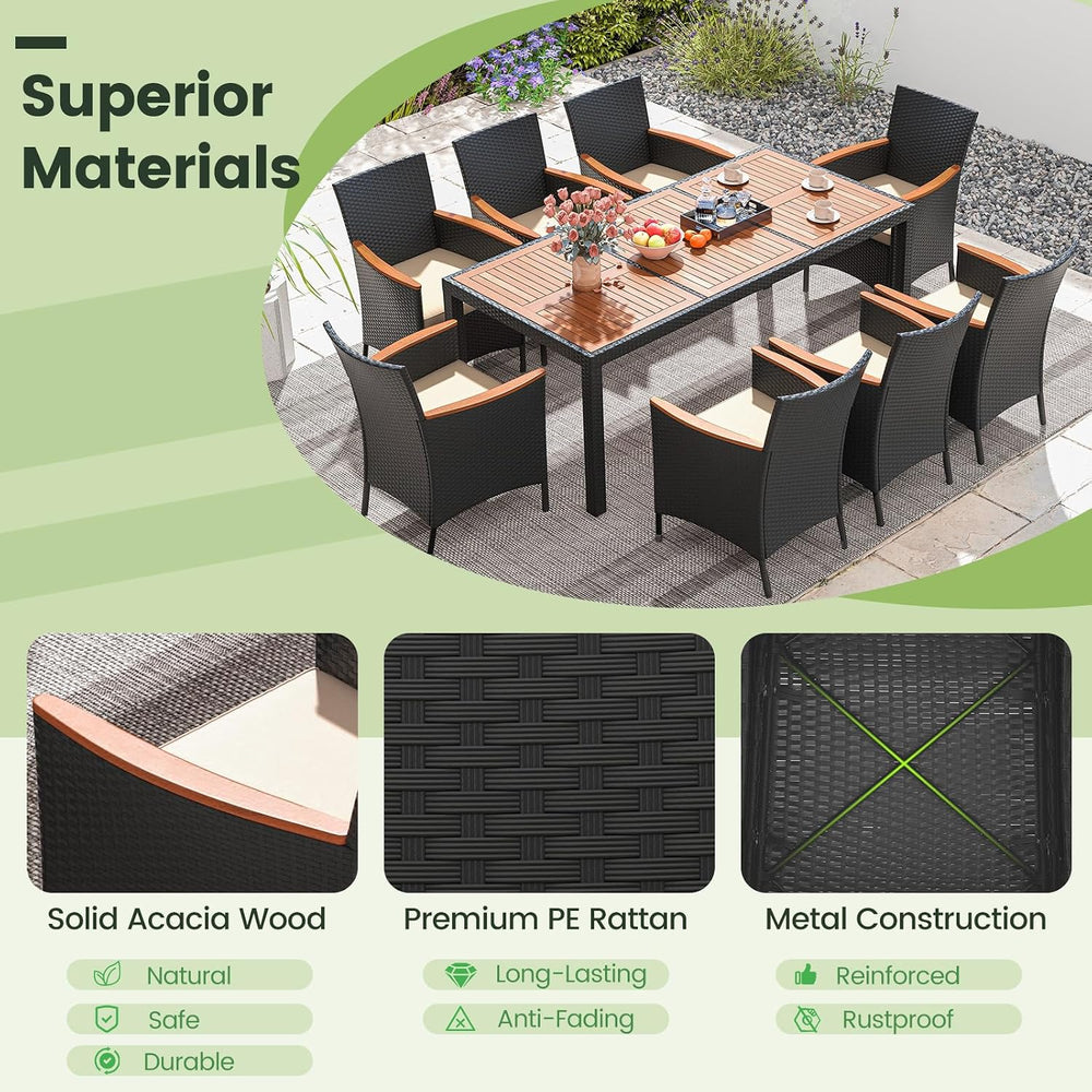 Tangkula 9 Pieces Rattan Outdoor Dining Set for 8, Outdoor Acacia Wood Table ...