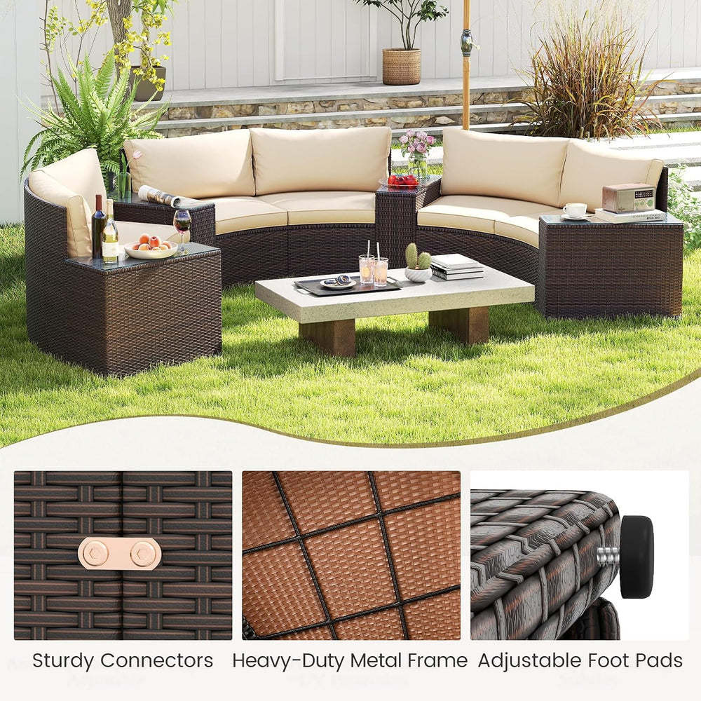 Tangkula 7 Pieces Patio Furniture Set, Rattan Half-Moon Curved Sectional Cush...