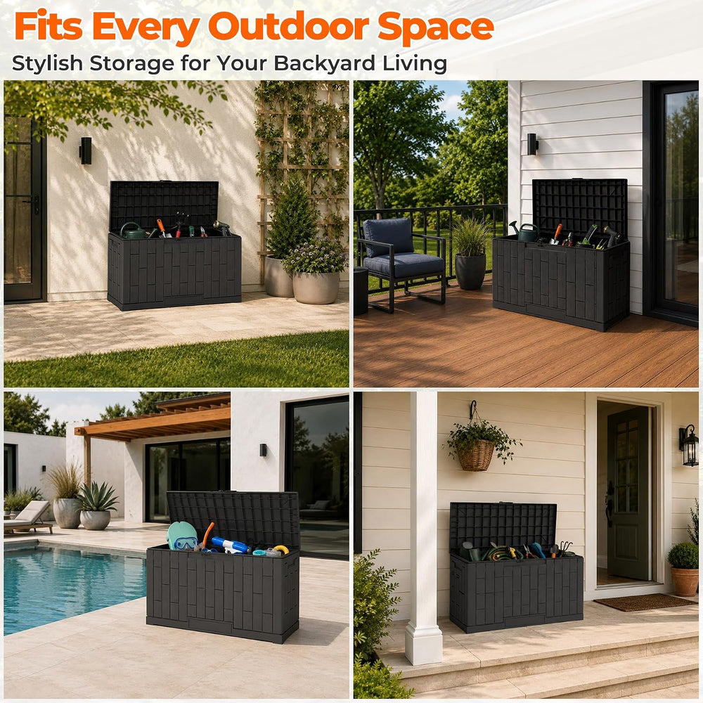 Outdoor Storage Box, 60 Gallon Waterproof Resin Patio Deck Box (Black)