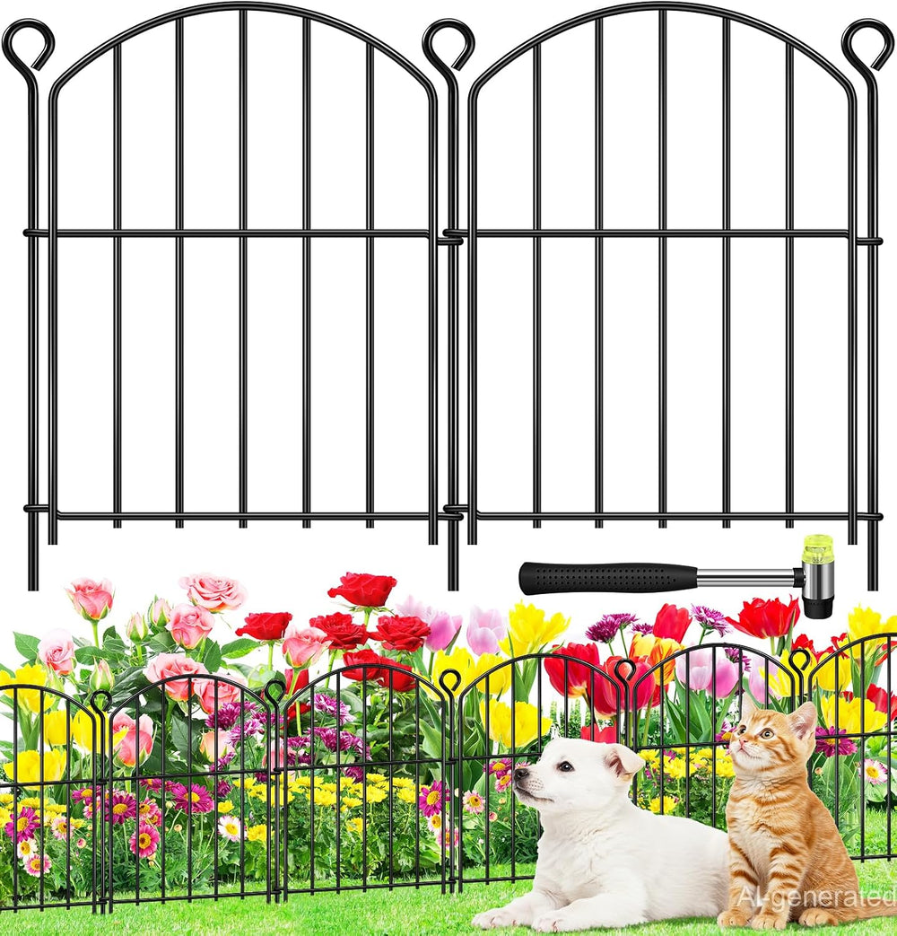 Decorative Garden Fence 17in (H) x15ft (L),Arched Rustproof Metal No Dig