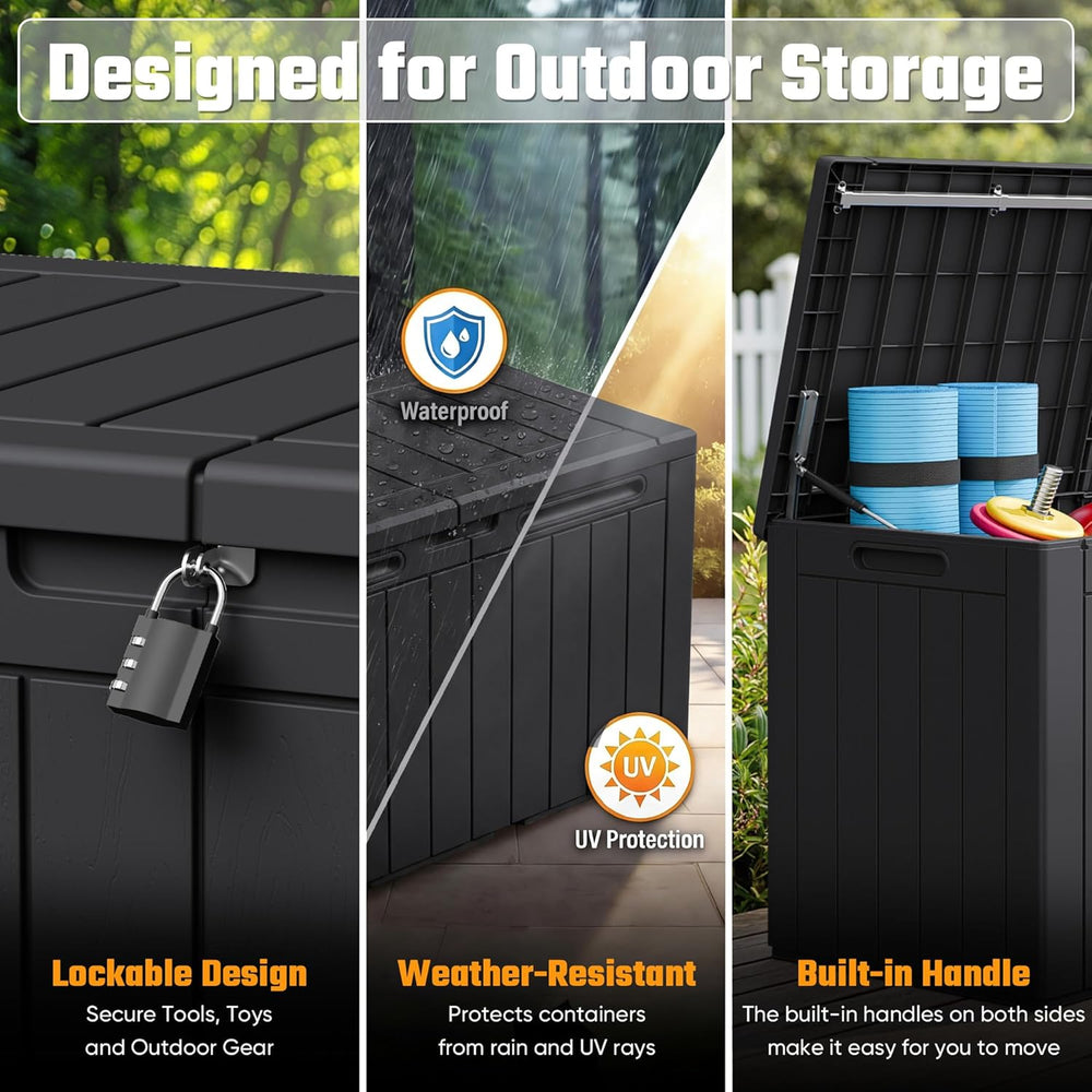 Greesum 110 Gallon Outdoor Storage Box with Lockable Lid, Dark Black