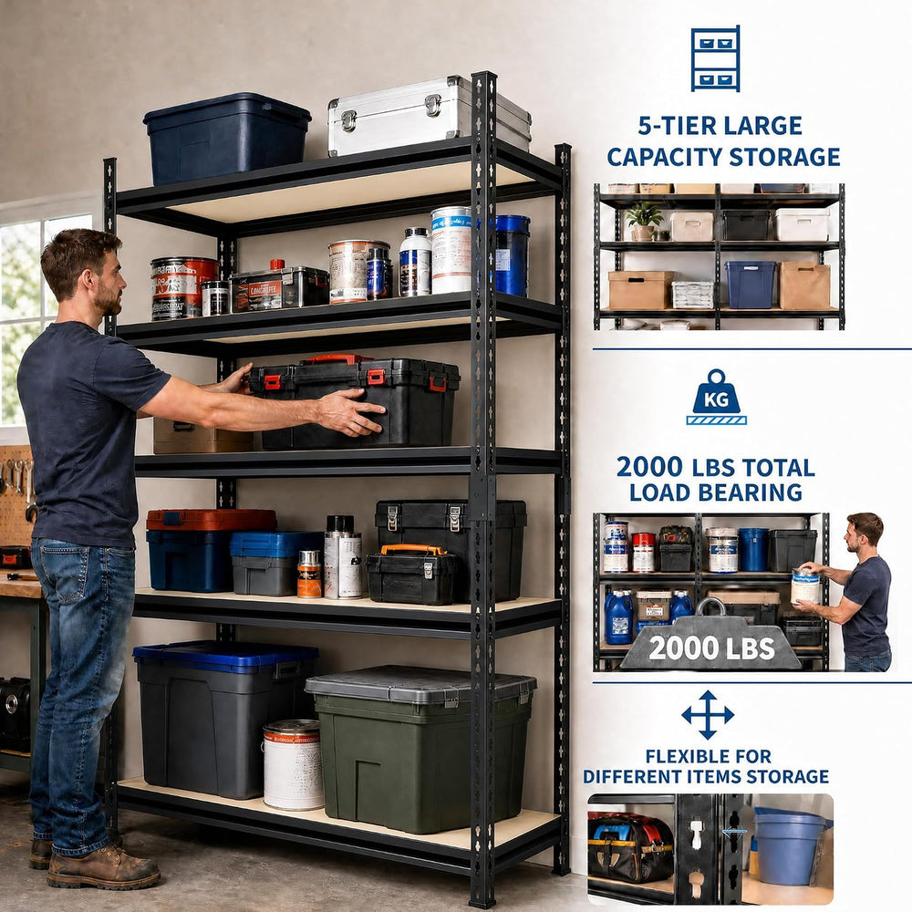 Garvee Storage Shelves 5-Tier 35.4x15.7x72 Inch Black