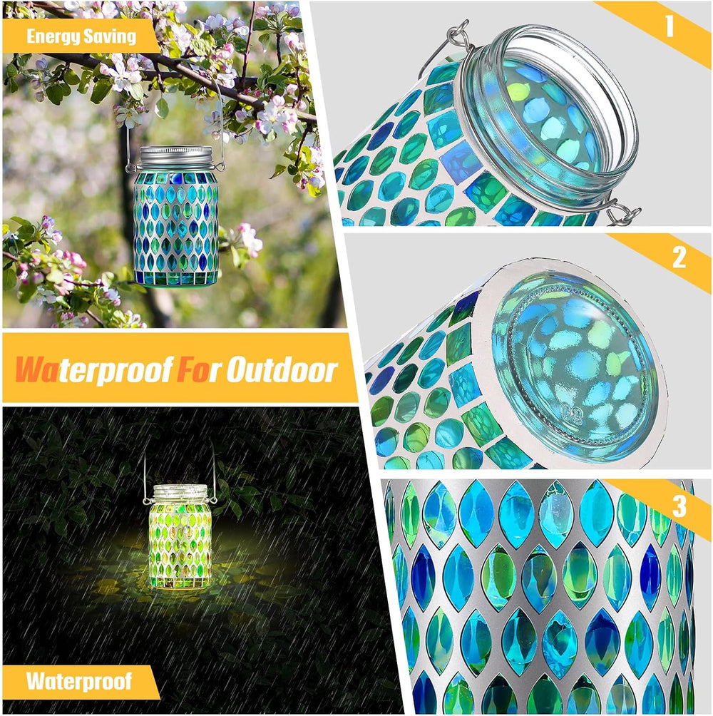 3 Pieces Solar Powered Mosaic Lights, Outdoor Hanging Solar Lantern Lamp Wate...