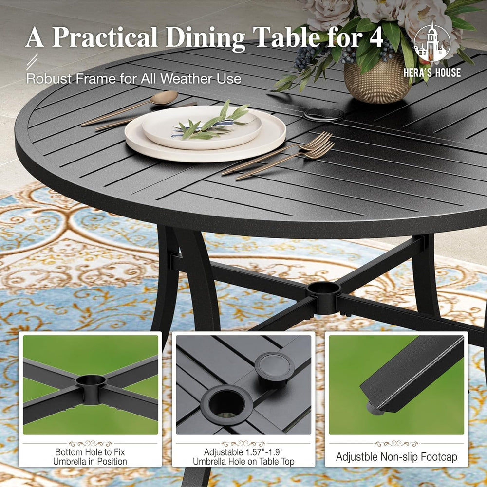 5pc Patio Dining Set, 42" Round Table & 4 Rattan Chairs