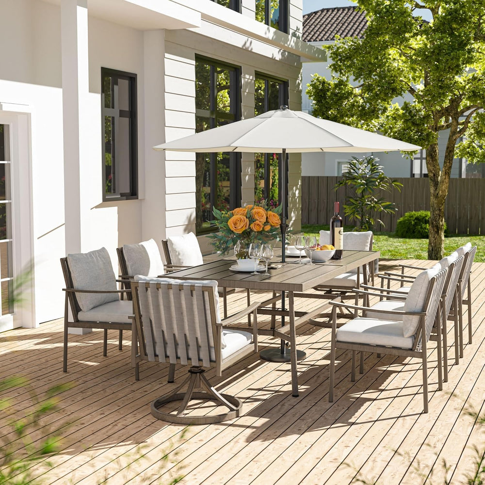 HAPPATIO 9-Piece Patio Table and Chairs Set for 8, Aluminum Outdoor Dining Se...