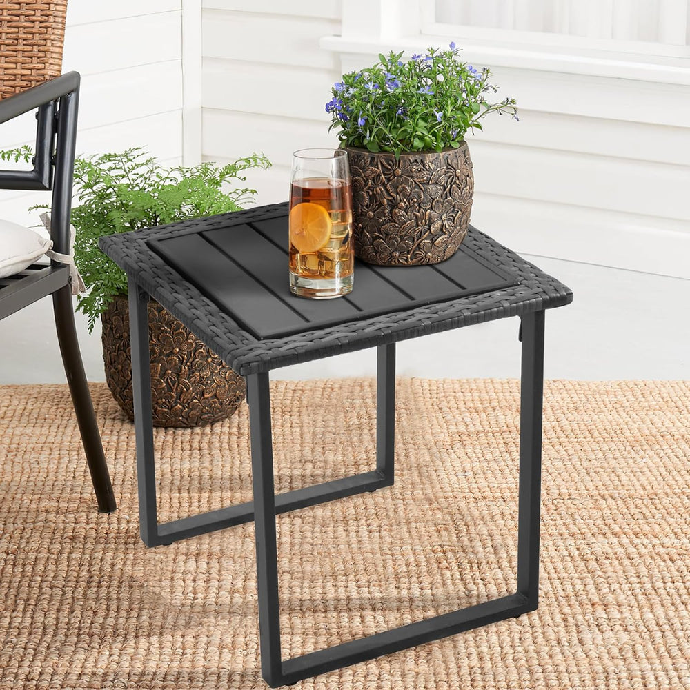 Wicker Outdoor Side Table for Patio Set of 2, 2 PCS Square Rattan Outdoor End...
