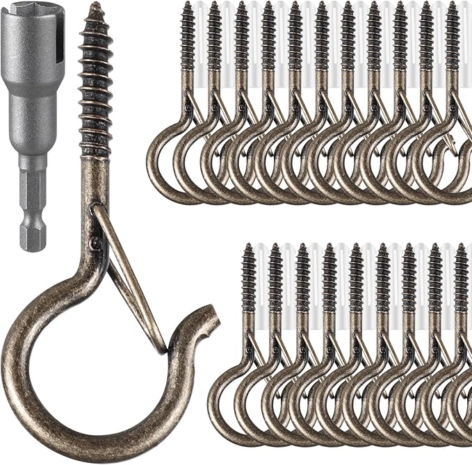 96 PCS Q-Hanger Hooks, Screw Hooks for Outdoor String Lights, Safety Buckle D...