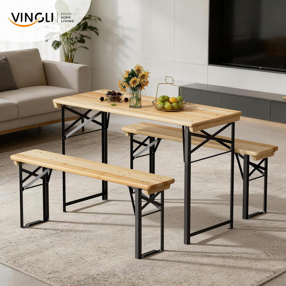 VINGLI 45 Inch Folding Picnic Tables with Benches Set, Weather-Resistant Wood...