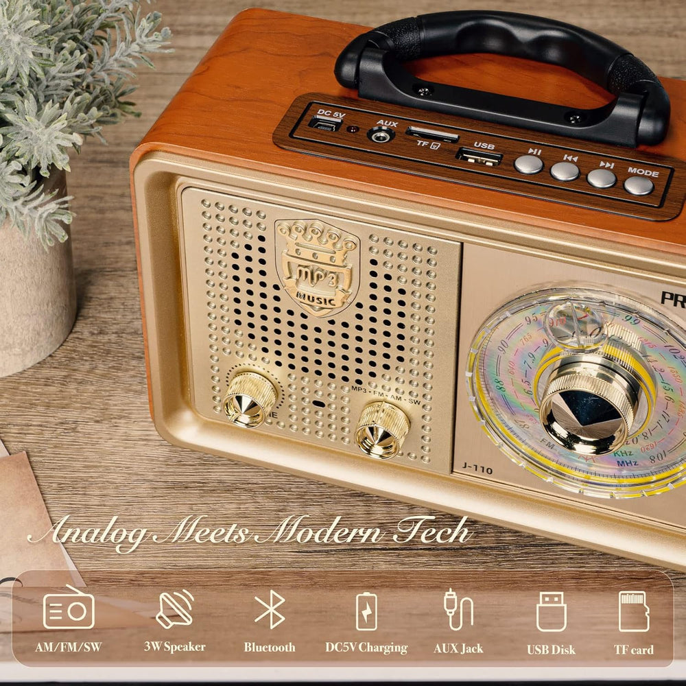 PRUNUS J-110 Radio Portable AM FM, Plug in Wall AC Power&Battery Operated