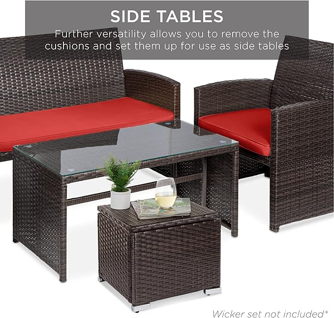 Best Choice Products Set of 2 Wicker Ottomans, Multipurpose Outdoor Furniture...