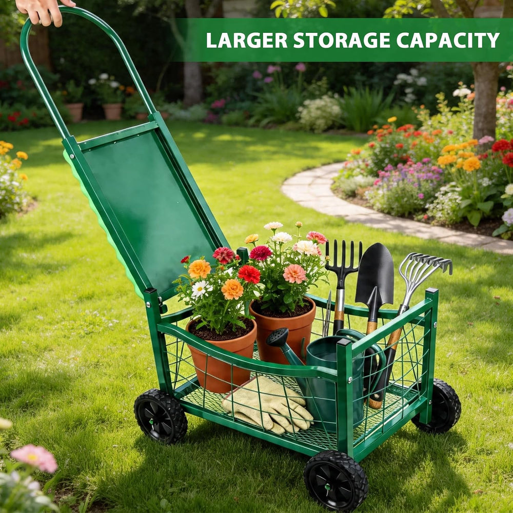 Garden Work Chair with Wheels, Heavy-Duty Gardening Cart with Seat - Garden S...