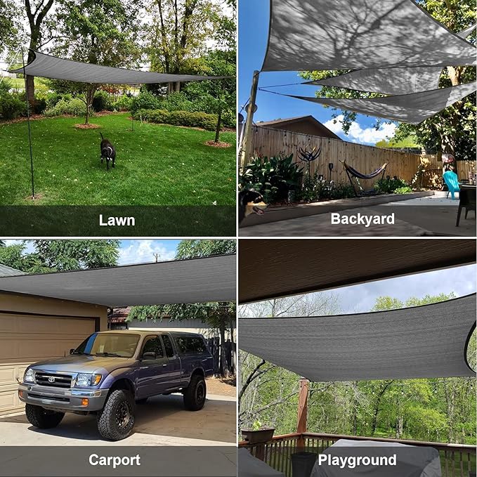 SUNLAX Sun Shade Sail 10' x 10' Dark Grey Rectangle Canopy Sail Shade...