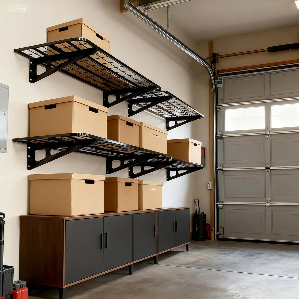 4-Pack 2x4ft Garage Wall Shelving, 4 Shelf Total 16 ft(L) Garage Shelving Wal...