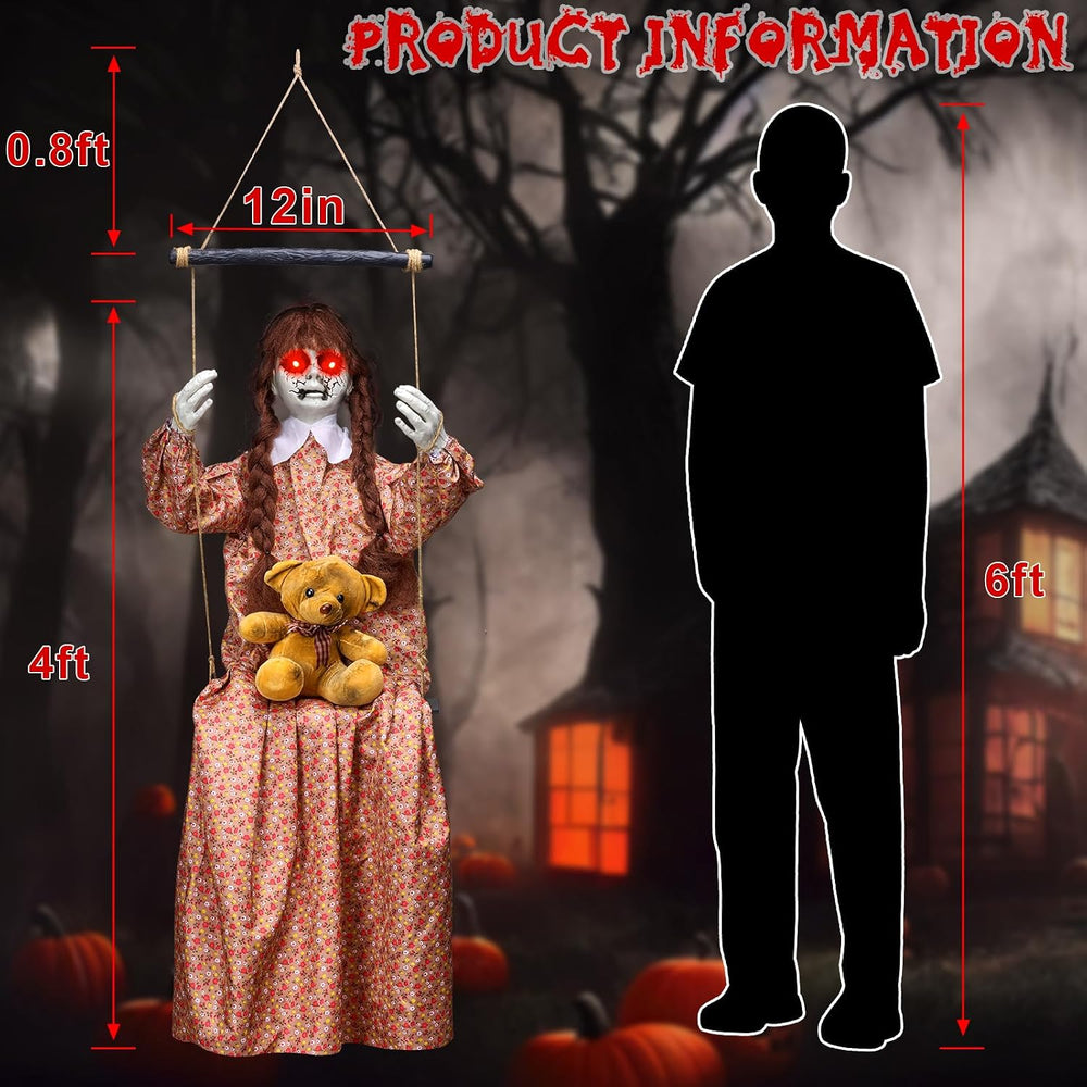 4.8FT Halloween Scary Decorations Outdoor,Hanging Swinging Doll Girl