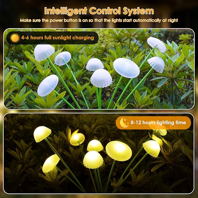 KAQ Solar Garden Lights Outdoor 6PK 48LED, Mushroom Solar Lights Outdoor, IP6...